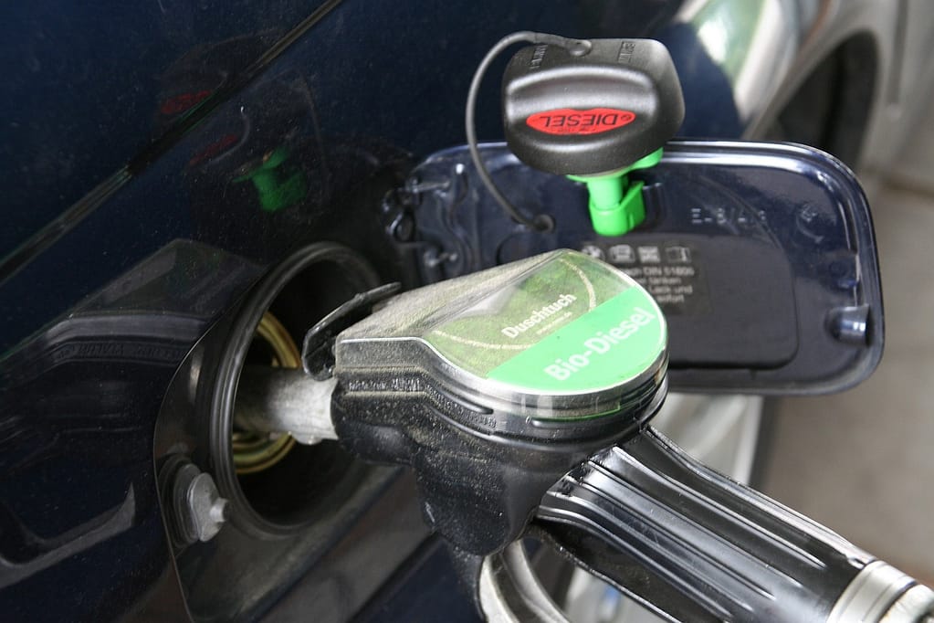 automobiliste qui fait le plein avec du biodiesel