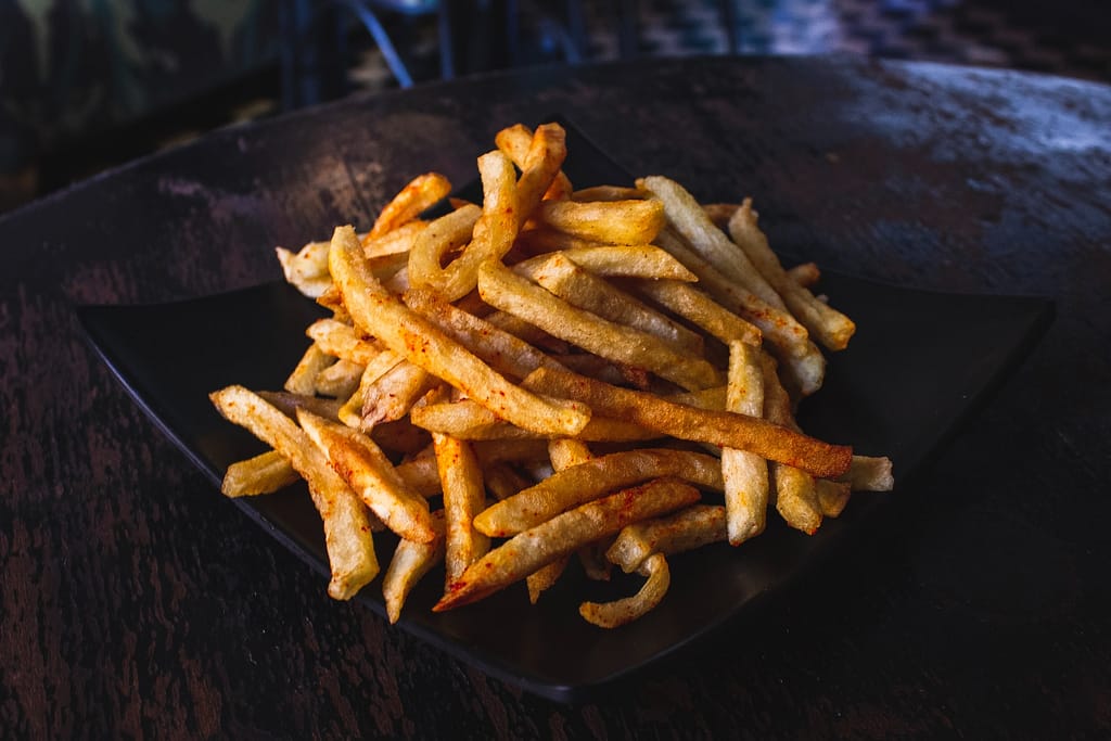 frites assaisonnées dans une assiette