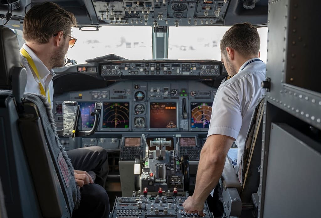 deux pilotes dans un cockpit de navigation d'un avion