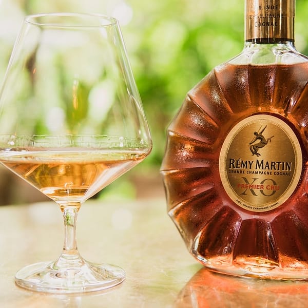 bouteille et verre de cognac sur un table