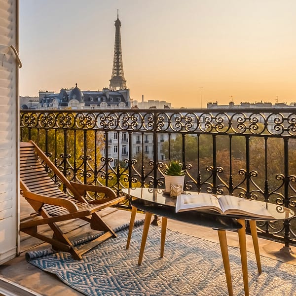 vue sur la tour Eiffel depuis un hôtel de luxe à Paris