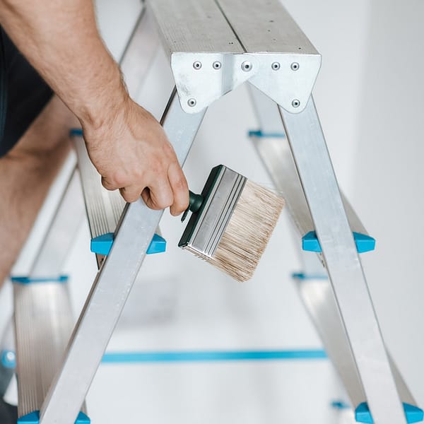 homme qui monte sur une échelle pour peindre avec une brosse
