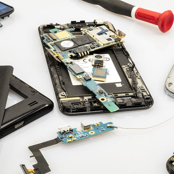 smartphone ouvert pour être réparé