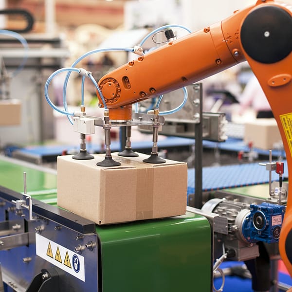 machine qui conditionne un carton