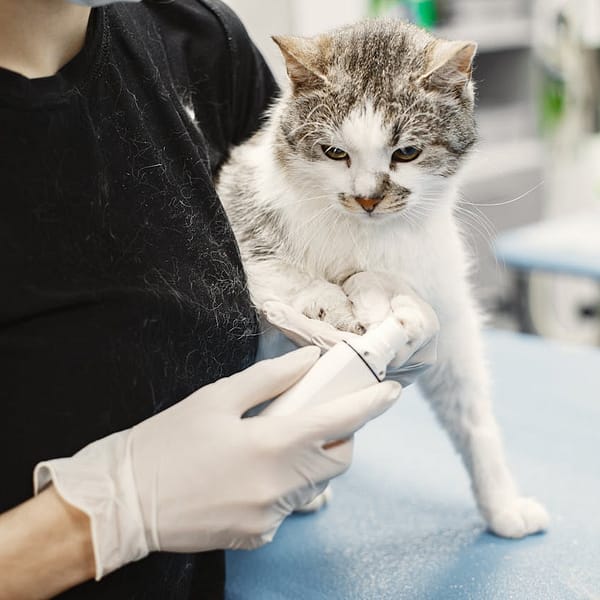 Un chat examiné par un vétérinaire