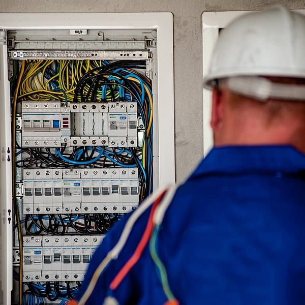 électricien devant un tableau électrique